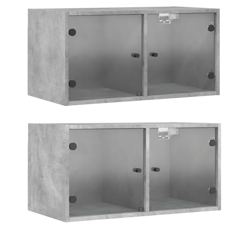 Mueble Pared Puertas Vidrio 2 Uds Gris Hormigón 68,5x37x35 Cm_1
