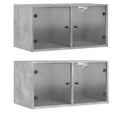 Mueble Pared Puertas Vidrio 2 Uds Gris Hormigón 68,5x37x35 Cm_1