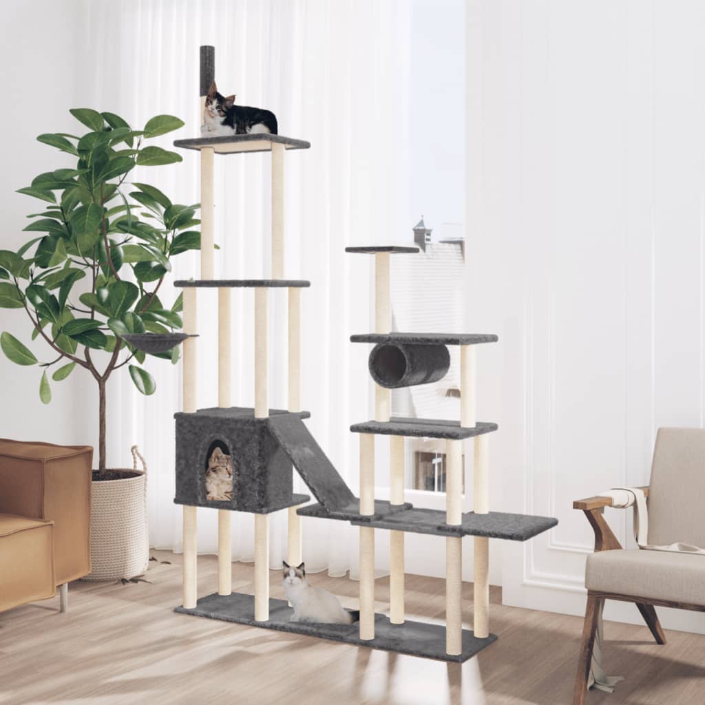 Rascador Para Gatos Con Postes De Sisal Gris Oscuro 279 Cm_1