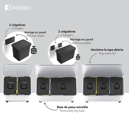 Sistema Clasificador De Reciclaje 3x10l Color Gris Keden_2