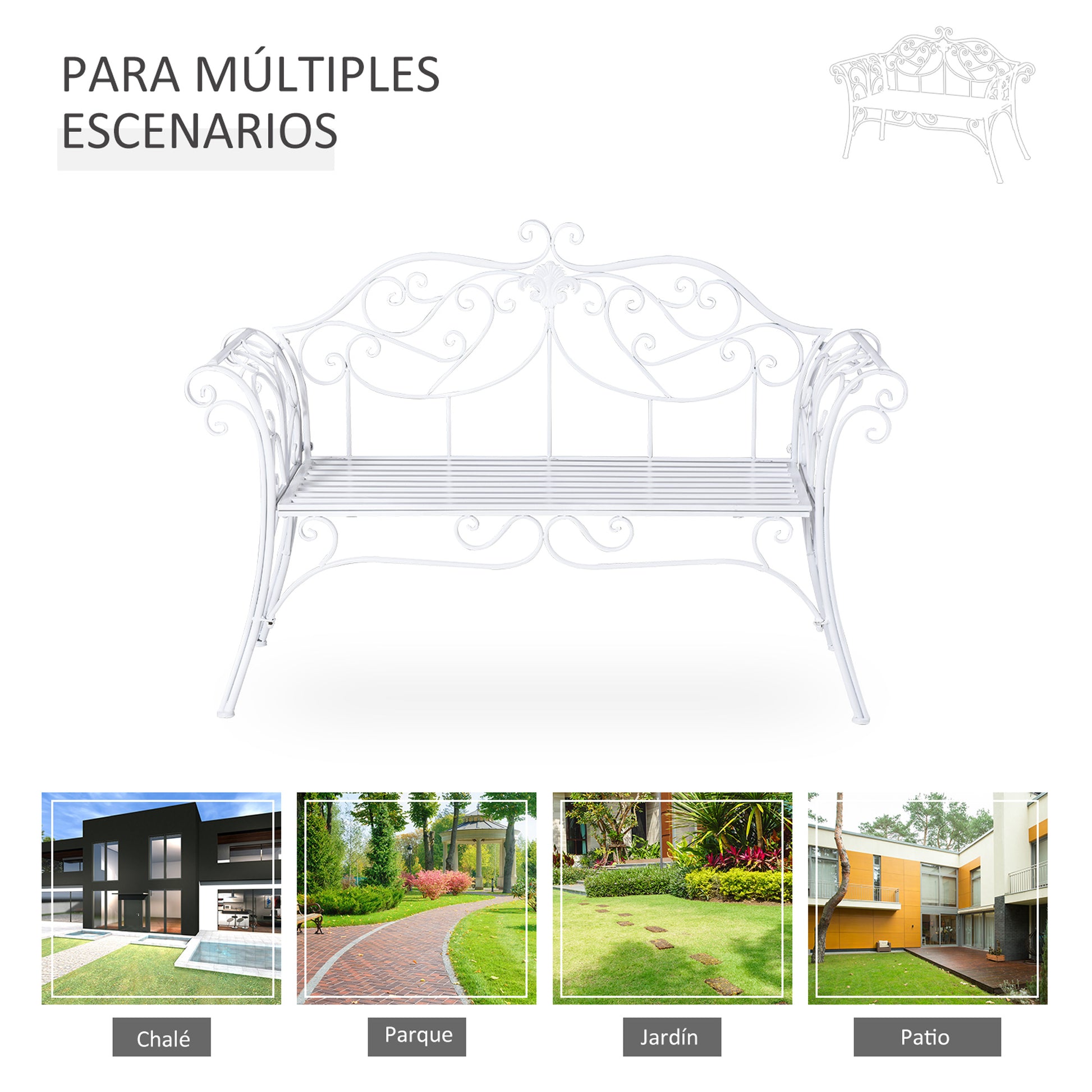 Outsunny Banco De Jardín Con Respaldo De 2 Plazas 131x51x90cm Exterior Carga_5