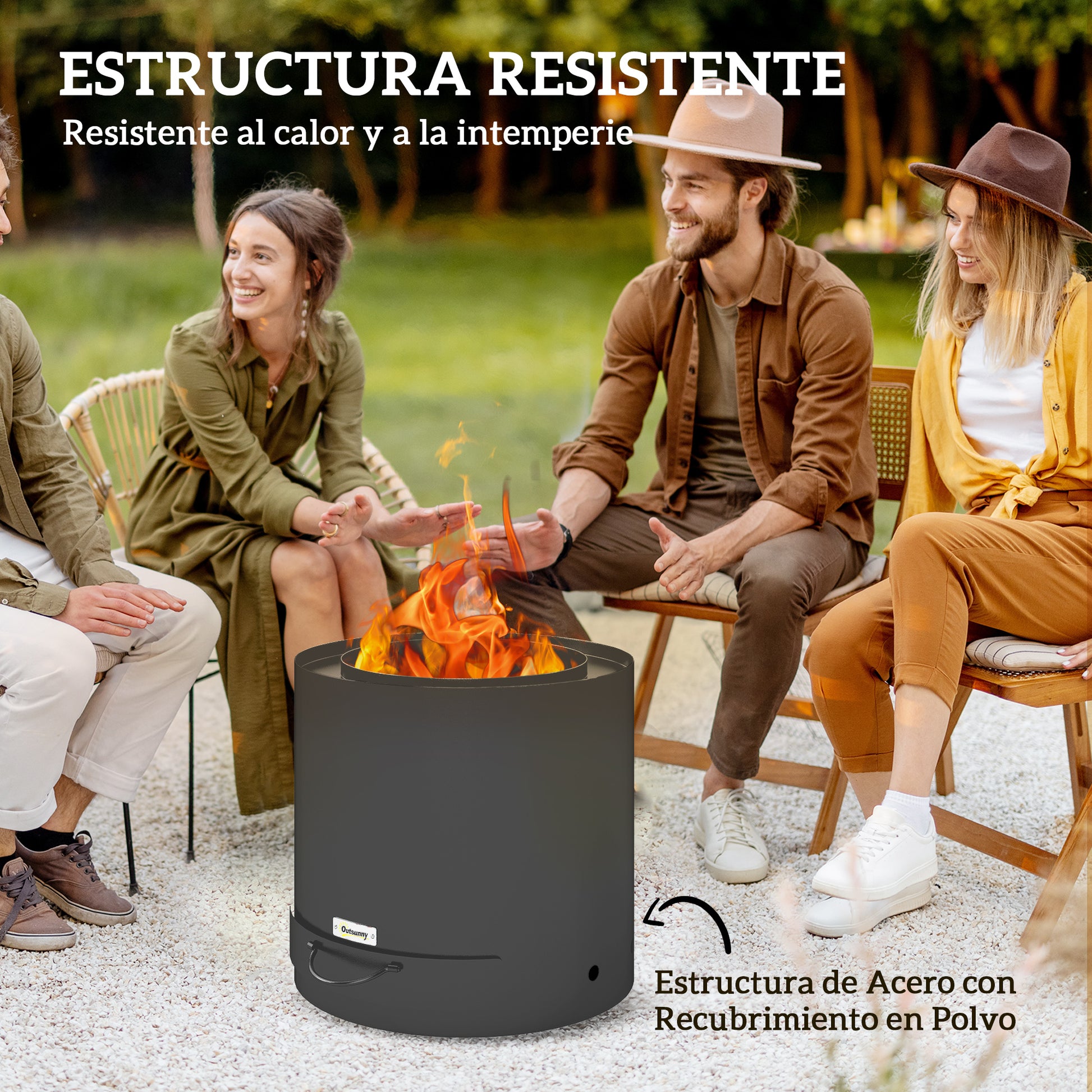 Outsunny Brasero Exterior Redondo Ø45x42 Cm De Acero Con Atizador Y Bandeja_4