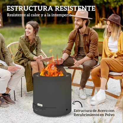 Outsunny Brasero Exterior Redondo Ø45x42 Cm De Acero Con Atizador Y Bandeja_4