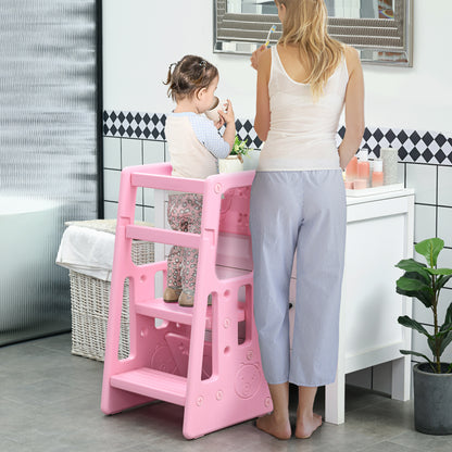 Homcom Torre De Aprendizaje Para Niños Con Altura Ajustable 47x47x90 Cm Rosa_1