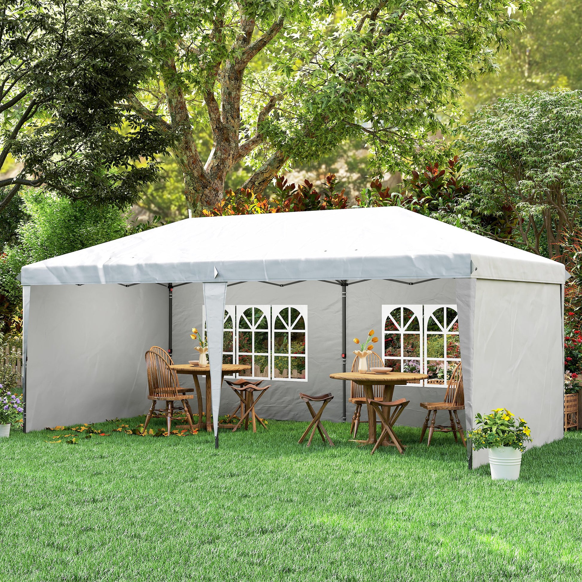 Outsunny Carpa Plegable 6x3 M Con 4 Laterales Desmontables 2 Ventanas Blanco_4