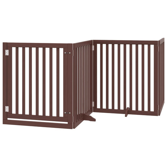 Vidaxl Puerta Para Perros Plegable 4 Paneles Madera Álamo Marrón 320cm_0