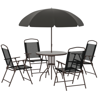 Outsunny Conjunto De Muebles Para Jardín Con 4 Sillas 1 Mesa Y 1 Parasol Texteline Aluminio Y Poliéster Negro_0