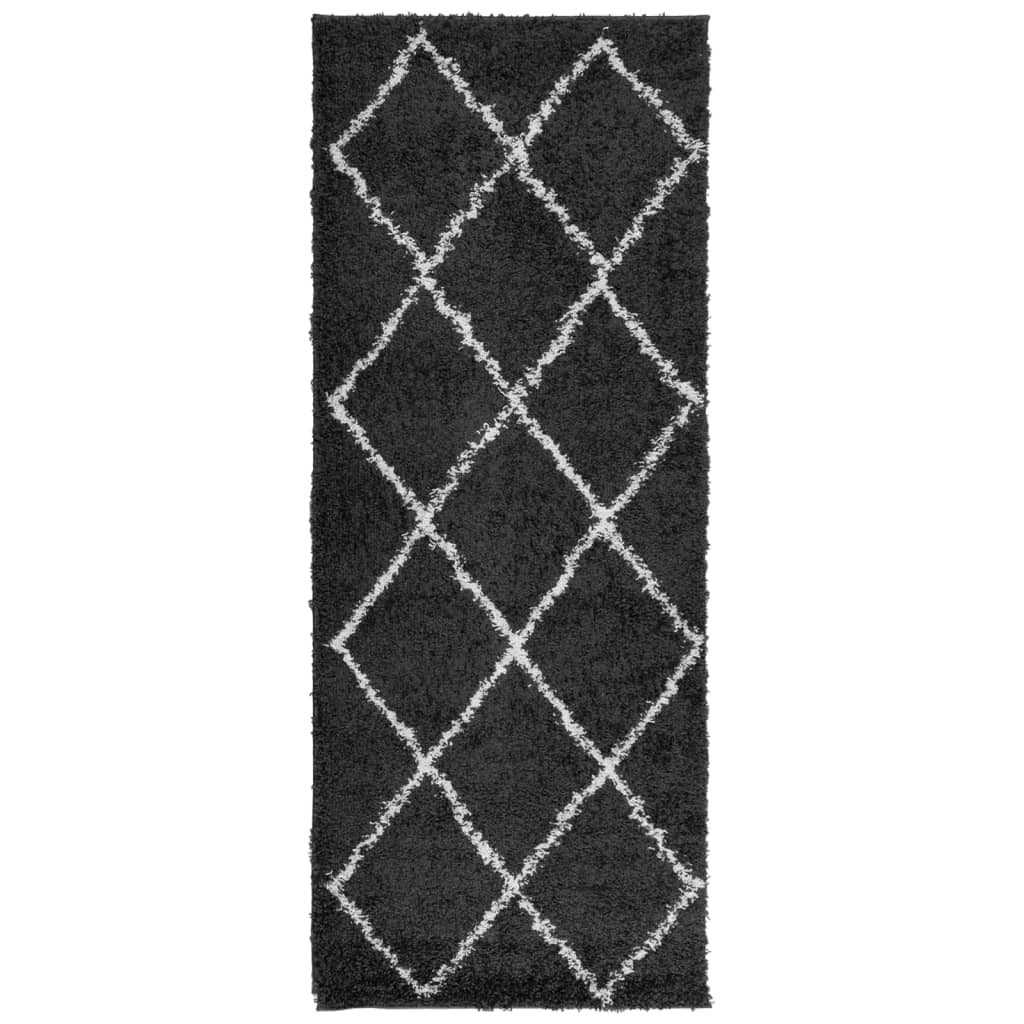 Alfombra De Pelo Largo Moderna Pamplona Negro Y Crema 80x200 Cm / Vetonek_0