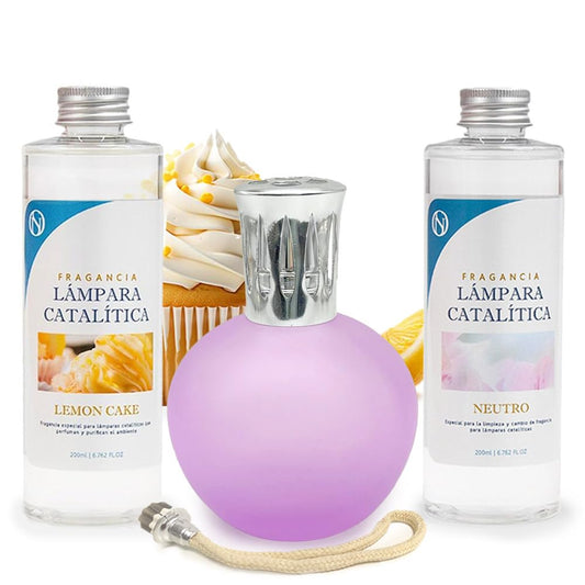 Pack Ahorro Lámpara Catalítica Fucsia Mate + Fragancia Lemon Cake 500ml + Limpiador Neutro 200ml + Mecha Repuesto_0