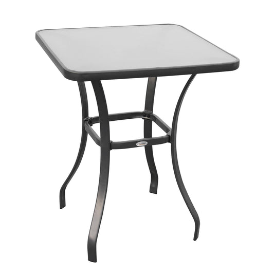 Outsunny Mesa Auxiliar De Cristal Templado Cuadrada Para Balcón Negro_0