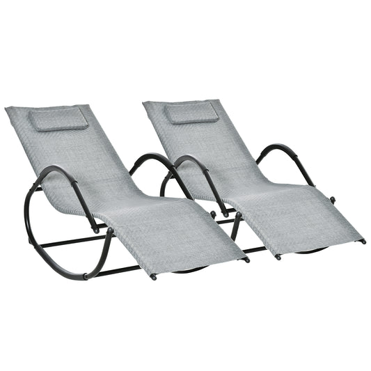 Outsunny Conjunto De 2 Mecedoras De Exterior Con Reposacabezas 160x61x79 Cm Gris_0