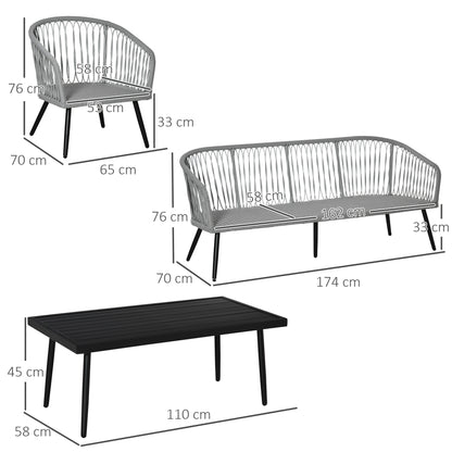 Outsunny Conjunto Muebles Ratán Jardín Mesa Sofá De 3 Plazas Y 2 Sillones Gris_2