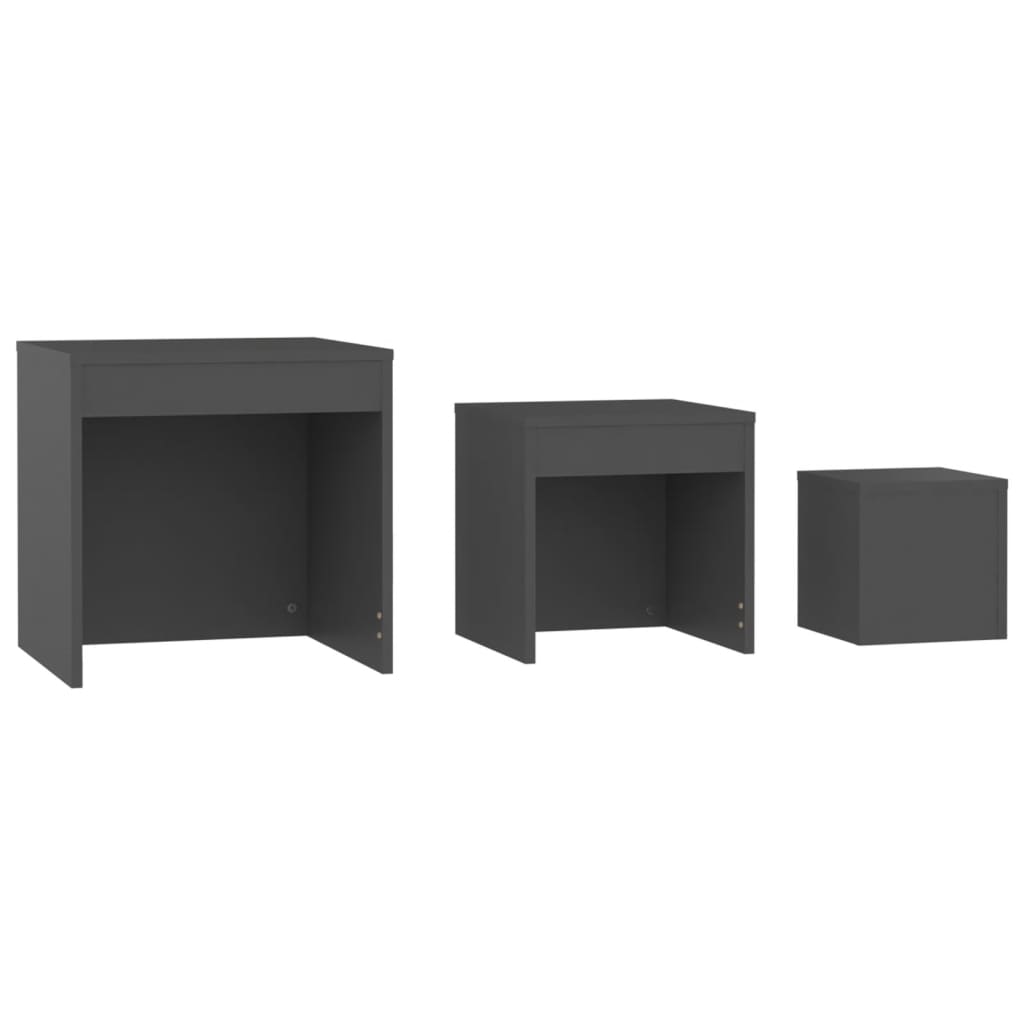 Mesas Apilables 3 Piezas Madera Contrachapada Gris_3