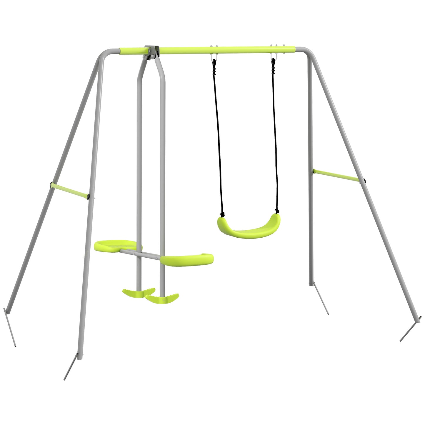Outsunny Columpio Para Niños Con 1 Columpio Simple Y 1 Planeador Gris Y Verde_0