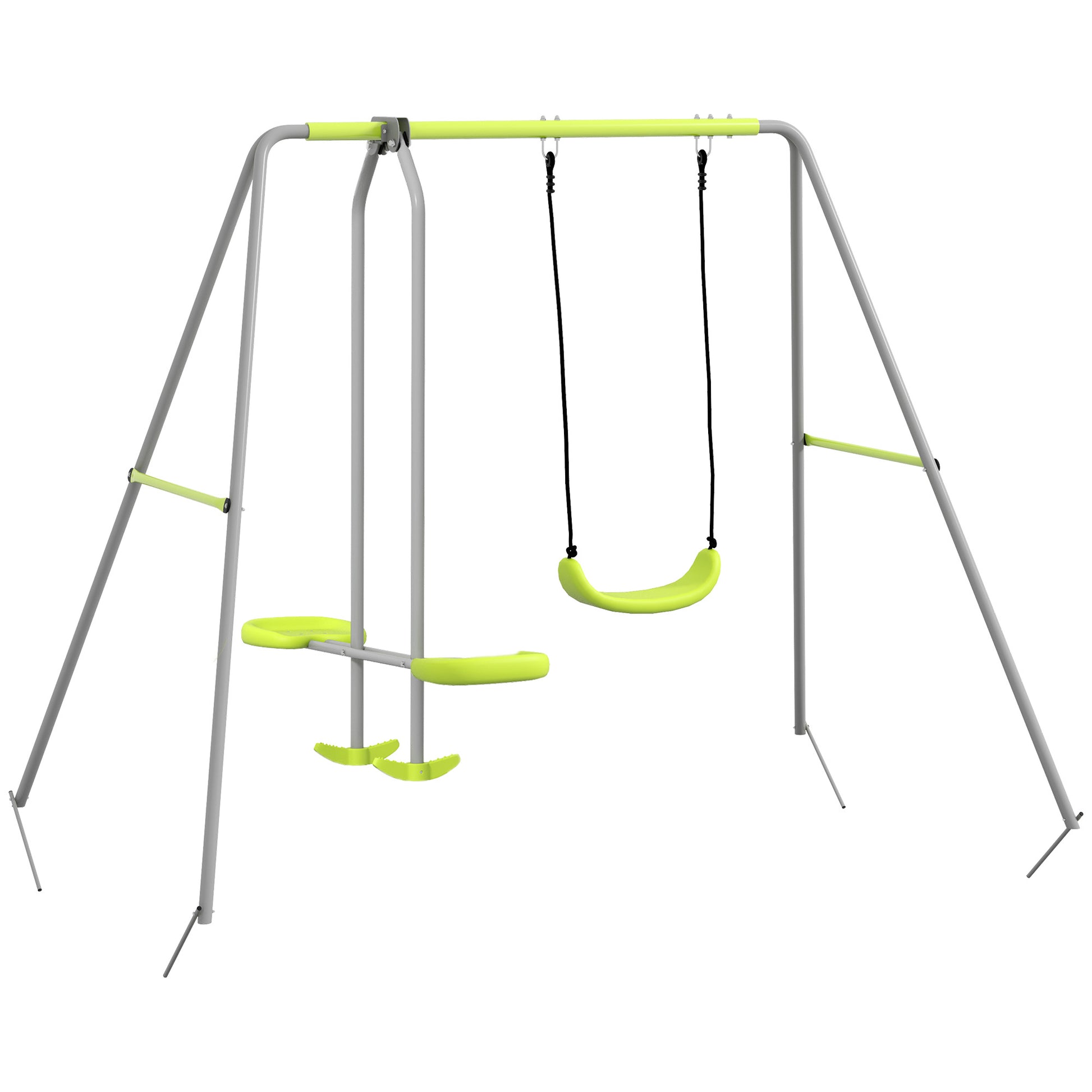 Outsunny Columpio Para Niños Con 1 Columpio Simple Y 1 Planeador Gris Y Verde_0