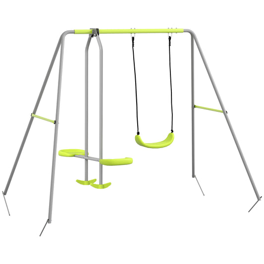 Outsunny Columpio Para Niños Con 1 Columpio Simple Y 1 Planeador Gris Y Verde_0