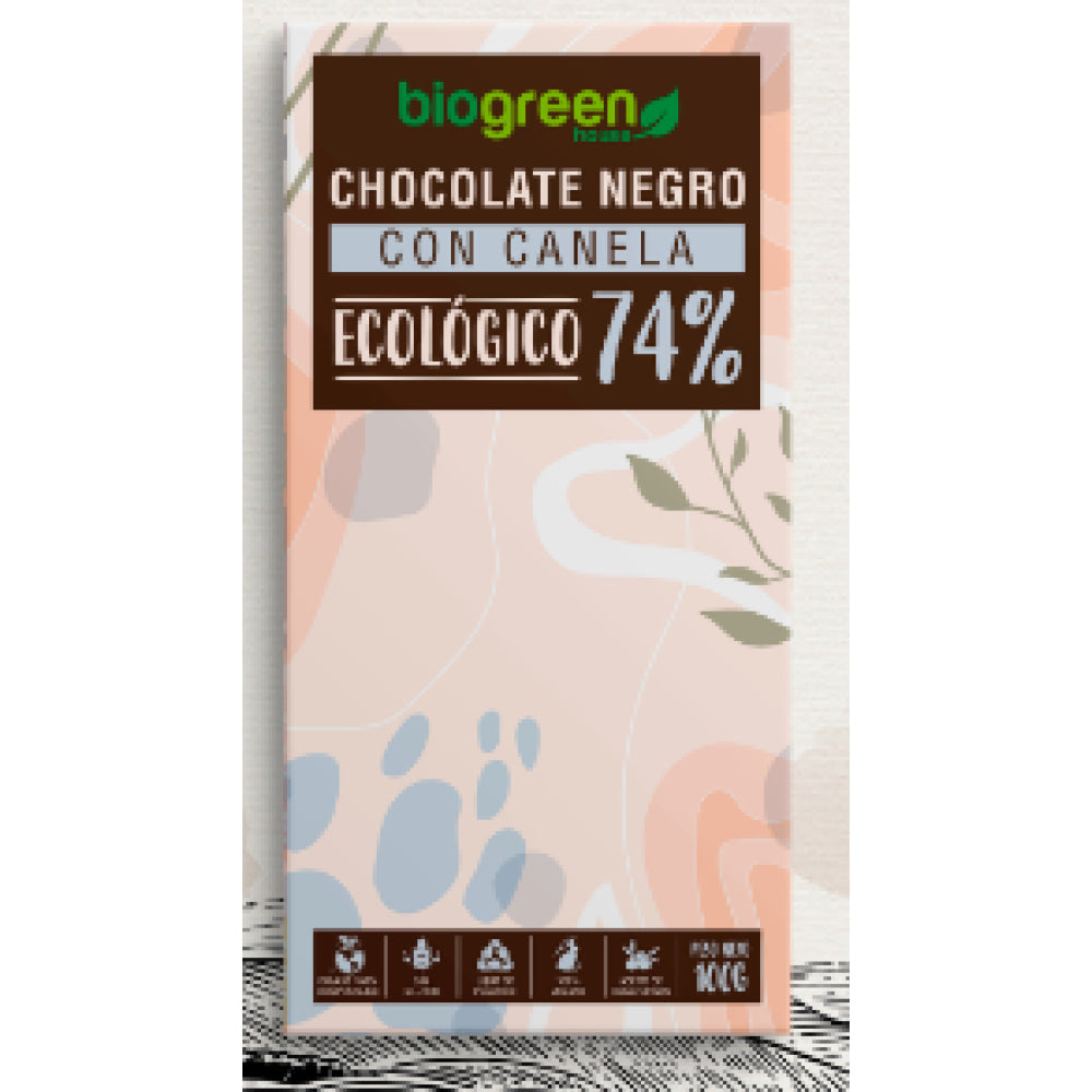 Tableta Chocolate Negro 74% Ecológico 100 Gr Canela_0