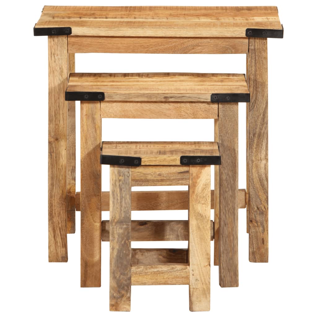 Mesas Apilables 3 Piezas Madera Maciza De Mango Rugosa_2