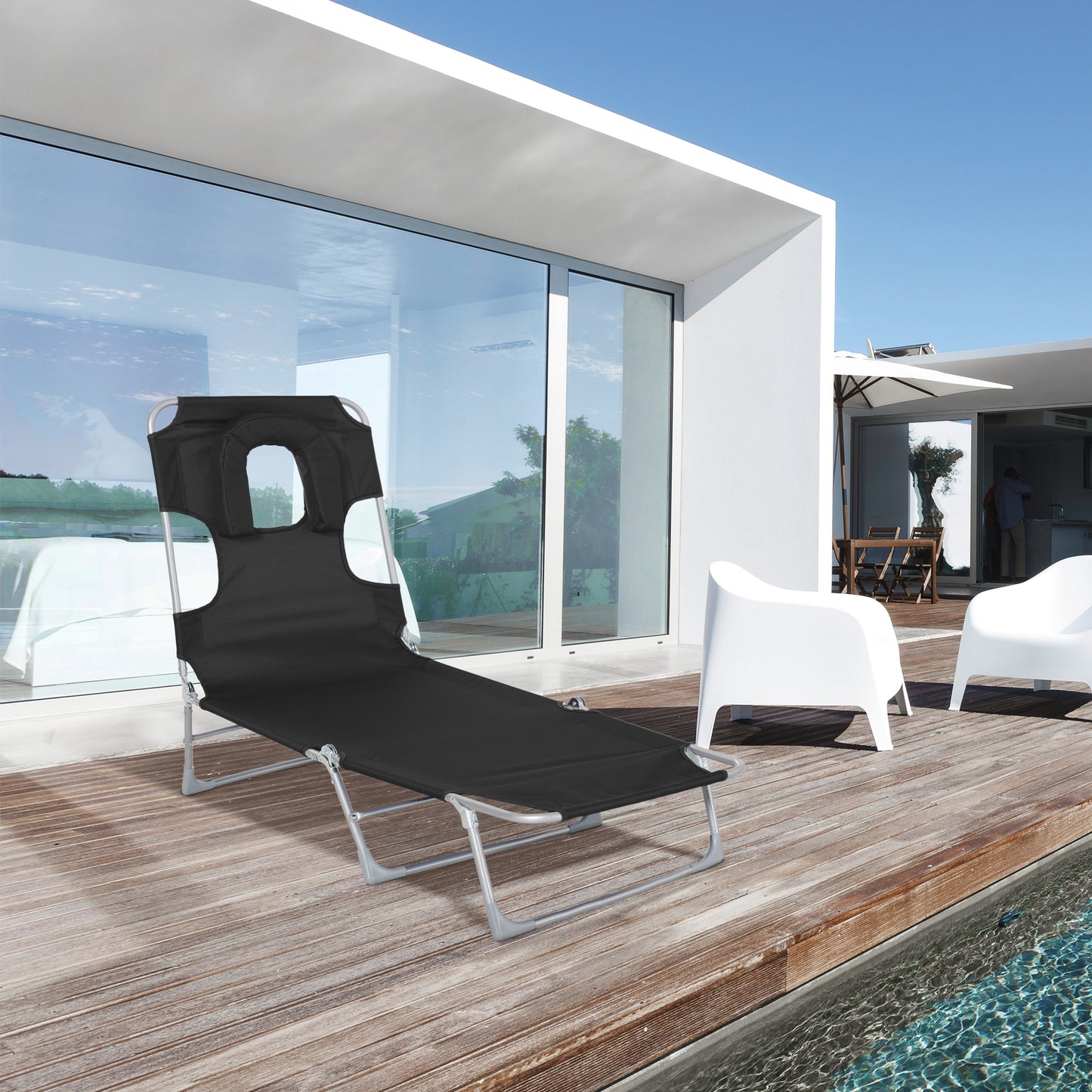 Outsunny Tumbona Reclinable Y Plegable De Jardín Con Respaldo Ajustable Negro_1