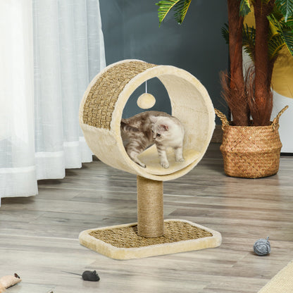 Pawhut Árbol Para Gatos 40x30x56 Cm Con Túnel Poste Rascador Cojín Y Juguete_1