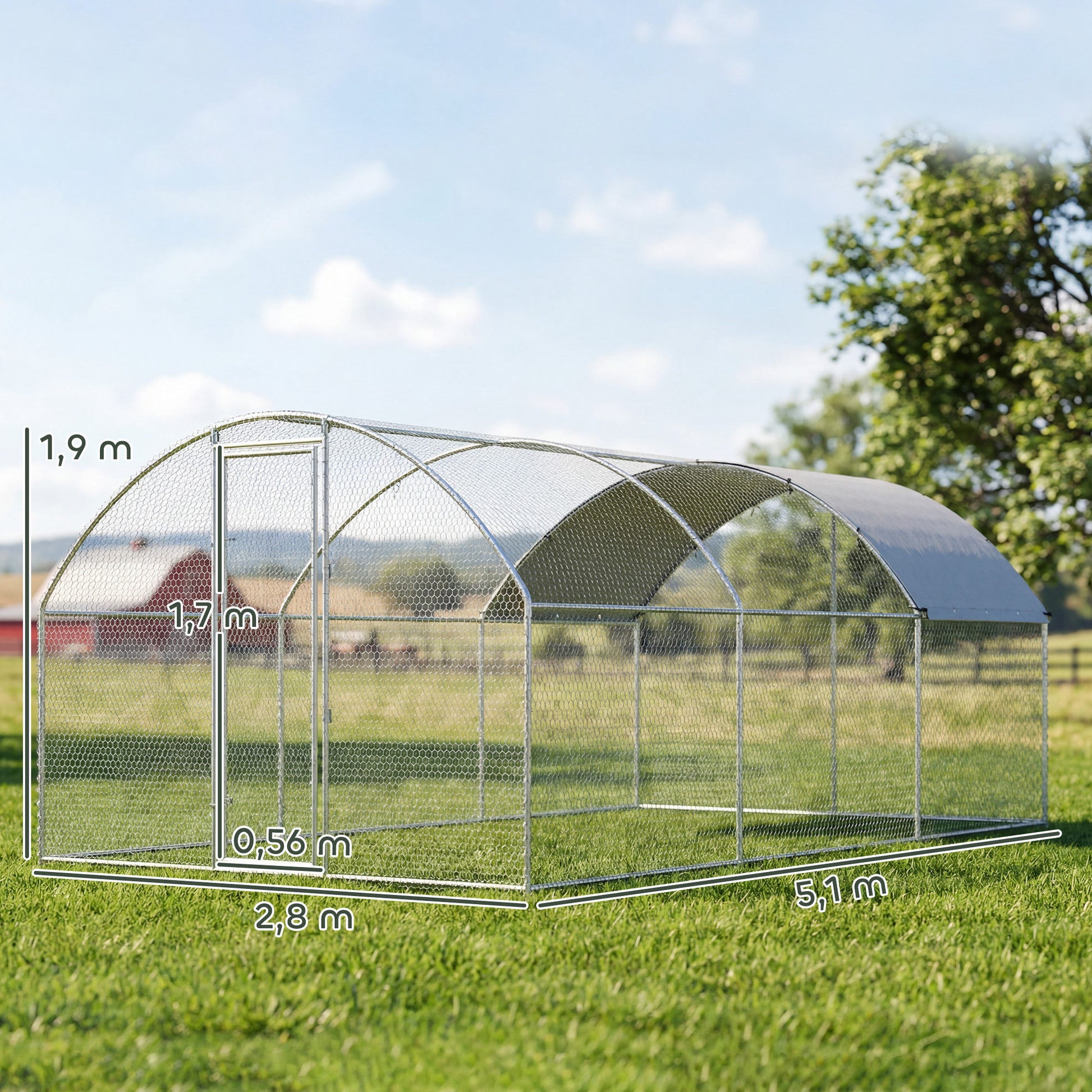 Pawhut Gallinero Para Exterior 2,8x5,1x1,9 M Para 15-24 Gallinas Plata_2