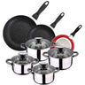 Pack De 3 Sartenes San Ignacio  Ø16cm Ø20cm Ø24cm + Batería De Cocina De 8pc En Acero Inoxidable
