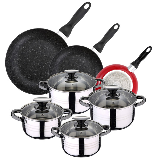Pack De 3 Sartenes San Ignacio Ø16cm Ø20cm Ø24cm + Batería De Cocina De 8pc En Acero Inoxidable_0
