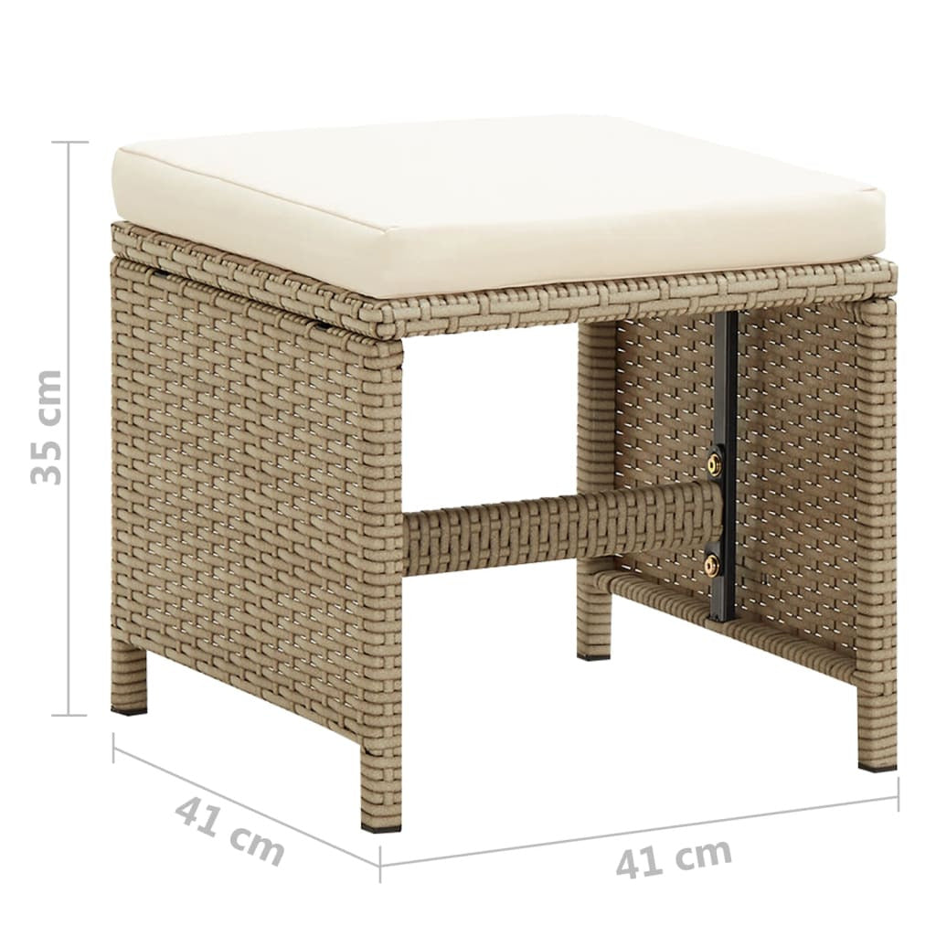 Vidaxl Taburetes De Jardín 2 Uds Con Cojines Ratán Sintético Beige_2