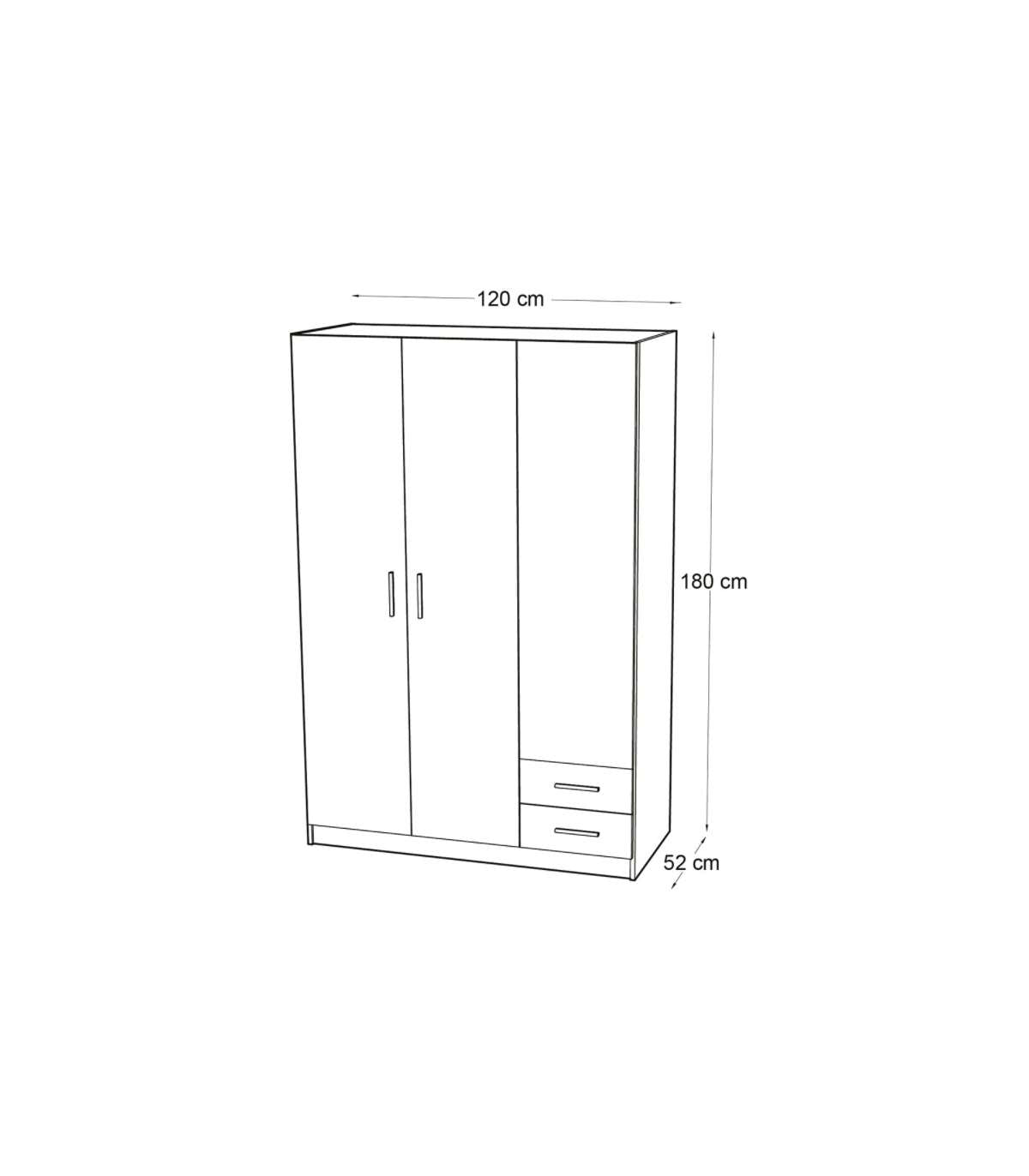 Armario 3 Puertas Abatibles 2 Cajones Acabado Roble, 180 Cm(alto)120 Cm(ancho)52 Cm(fondo)_2