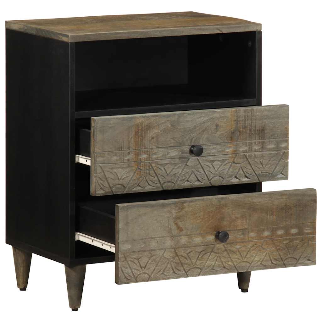 Mesita De Noche Madera Maciza De Mango Gris Claro 50x33x60 Cm_1