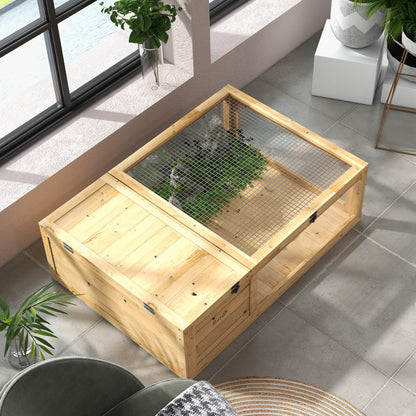Pawhut Casa Para Tortugas De Madera Con Techo De Malla 91x60,5x32 Cm Natural_4