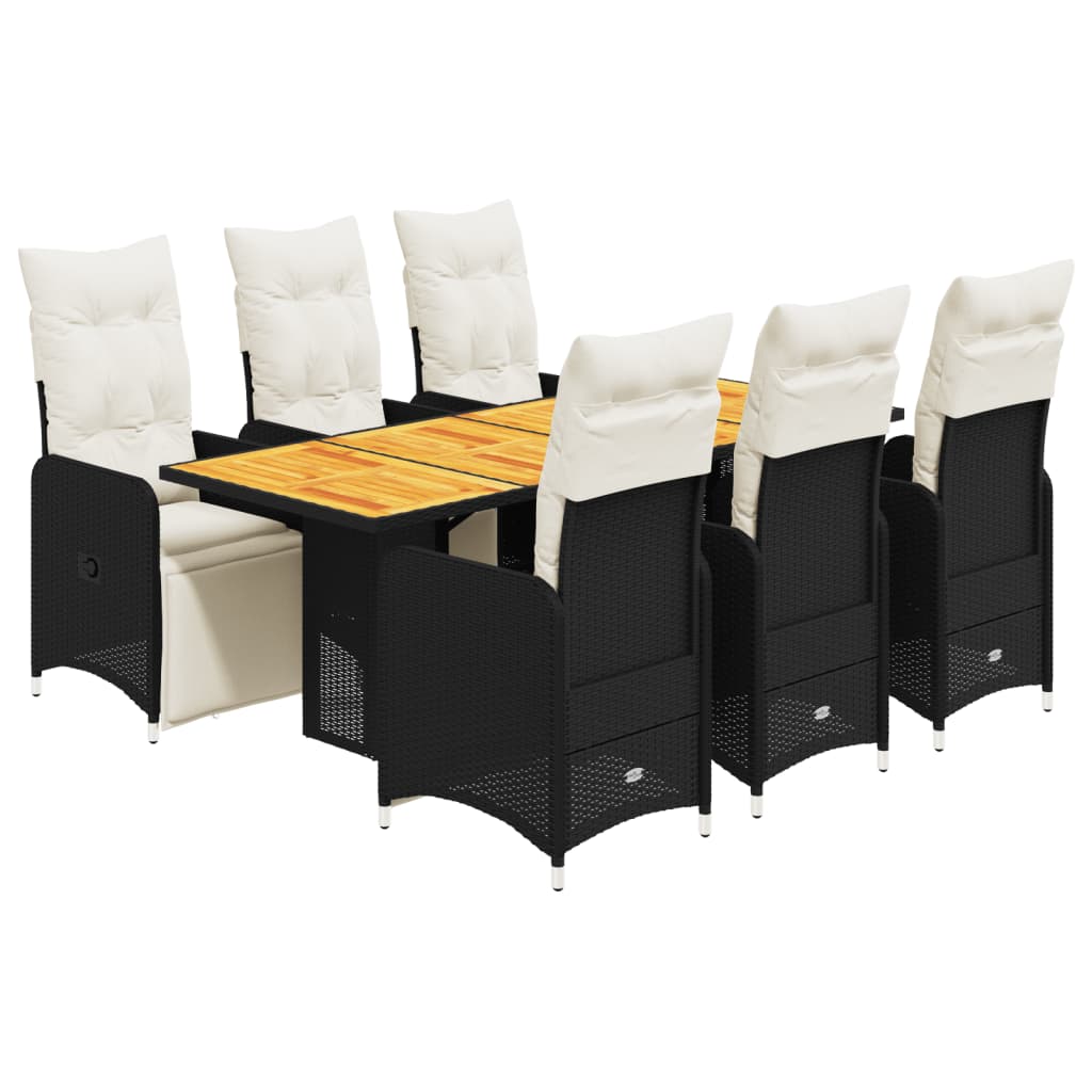 Set De Mesa Y Sillas De Jardín 7 Pzas Y Cojines Ratán Pe Negro / Vetonek_0