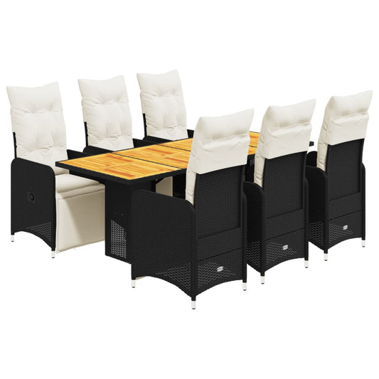 Set De Mesa Y Sillas De Jardín 7 Pzas Y Cojines Ratán Pe Negro / Vetonek_0