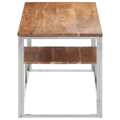 Mesa De Centro Acero Inoxidable Y Madera Maciza Acacia Plateado_1