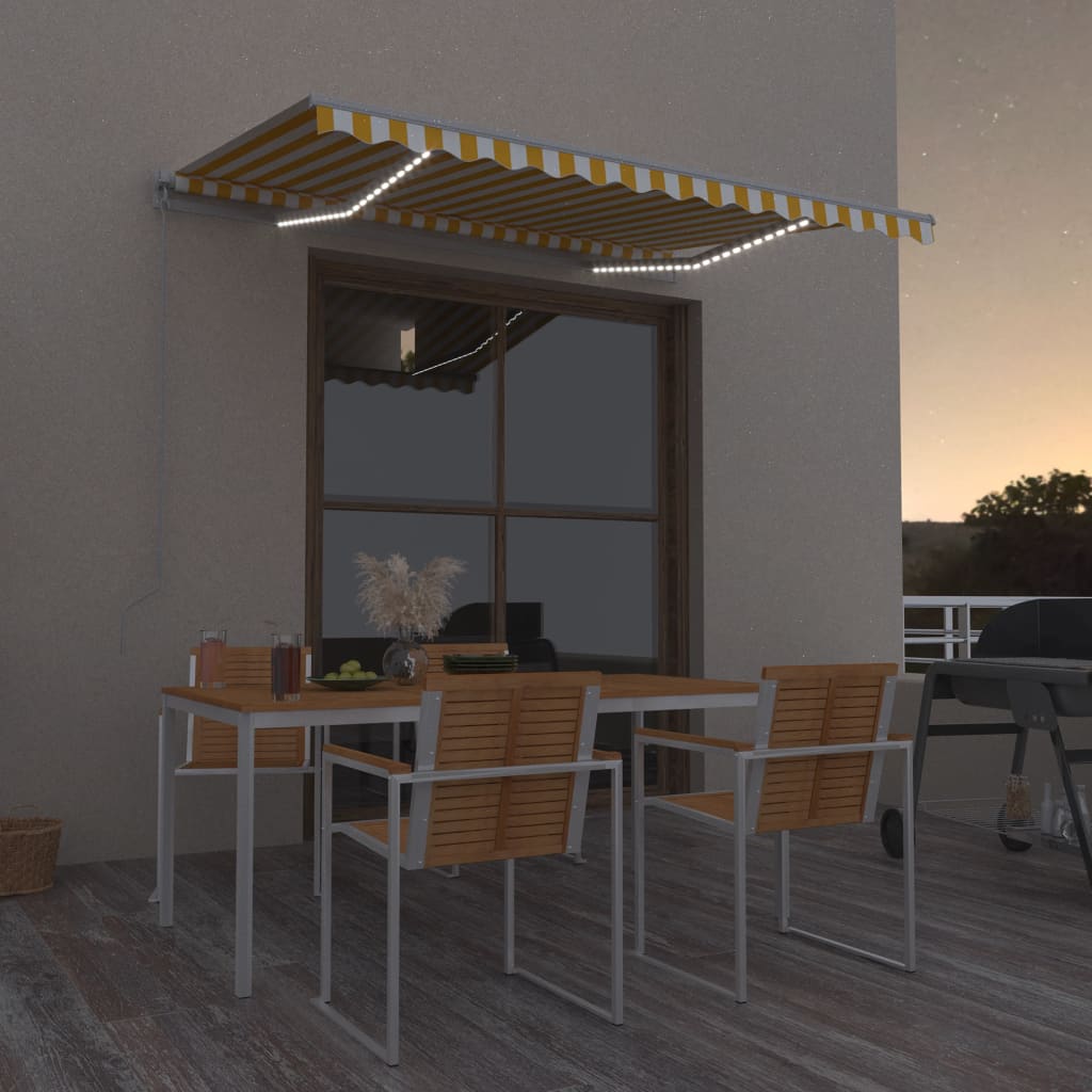 Toldo Manual Retráctil Con Led Amarillo Y Blanco 300x250 Cm_1