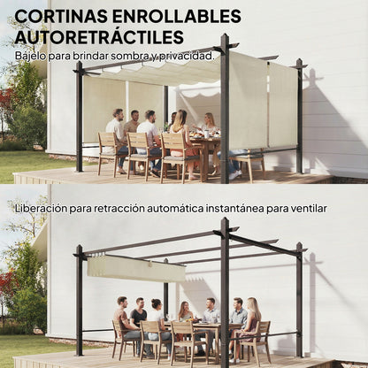 Outsunny Pérgola De Jardín 4x3 M Con Techo Retráctil Y 4 Cortinas Enrollables Automáticas_3
