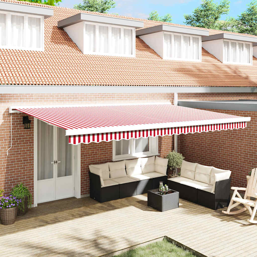 Toldo Retráctil Rojo Y Blanco 500 X 300 Cm Lona Y Aluminio_1