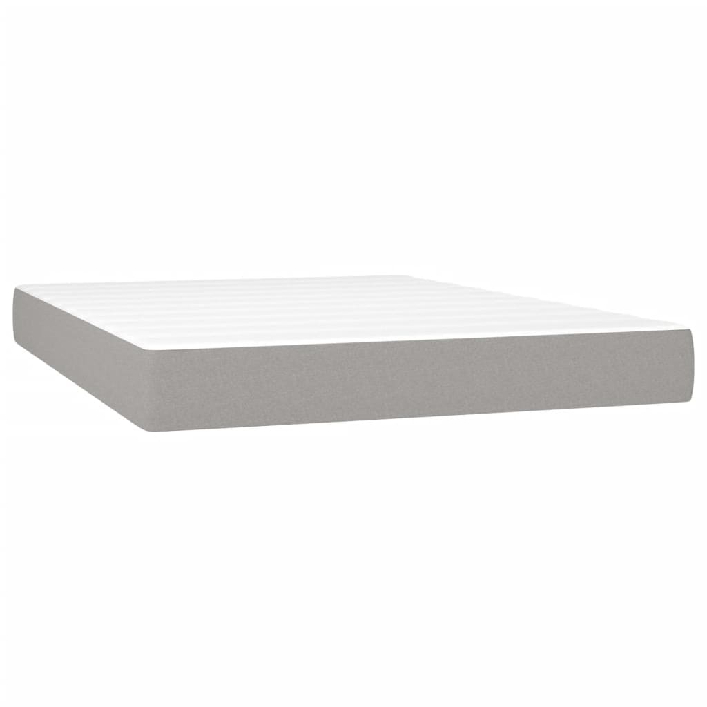 Cama Box Spring Colchón Y Luces Led Tela Gris Claro 140x200 Cm / Vetonek_1