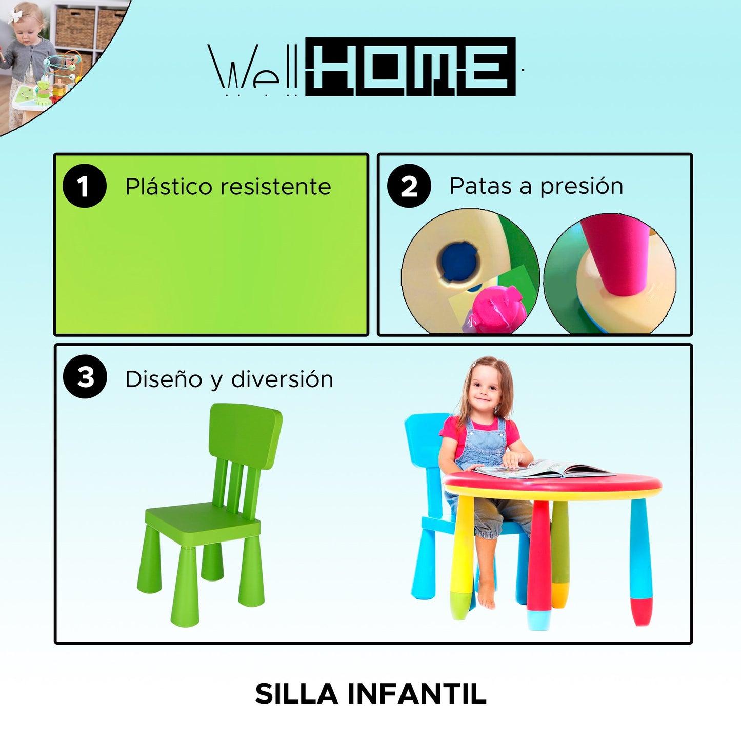 Mesita Infantil Rectangular Verde, Y 2 Sillas_2
