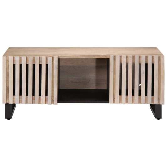 Mesa De Centro De Madera Maciza Mango Blanco 100x55x40 Cm_0