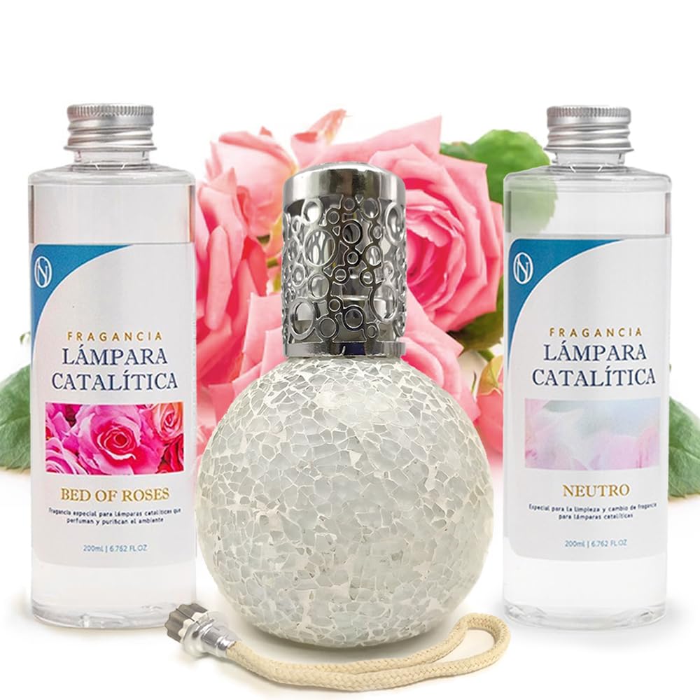 Pack Ahorro Lámpara Catalítica Mosaico Blanco + Fragancia Bed Of Roses 500ml + Limpiador Neutro 200ml + Mecha Repuesto_0