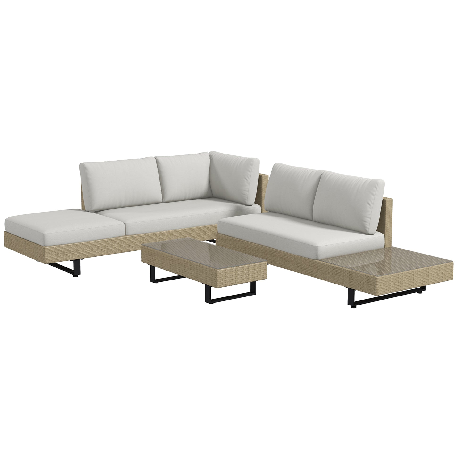 Outsunny Conjunto De Muebles Set De Sofás Ratán 3 Piezas Cojines Extraíbles_0