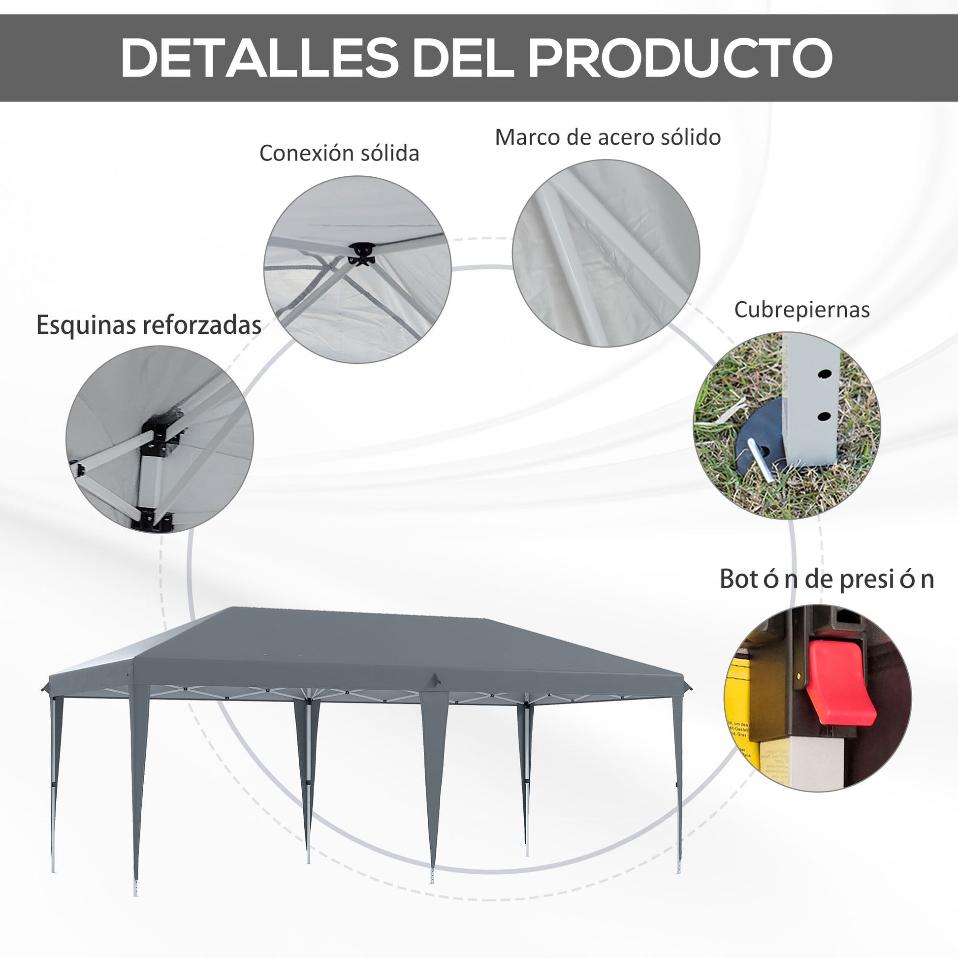 Outsunny Carpa Plegable 6x3 M Con Altura Ajustable Y Toldo Anti-uv Gris Claro_4