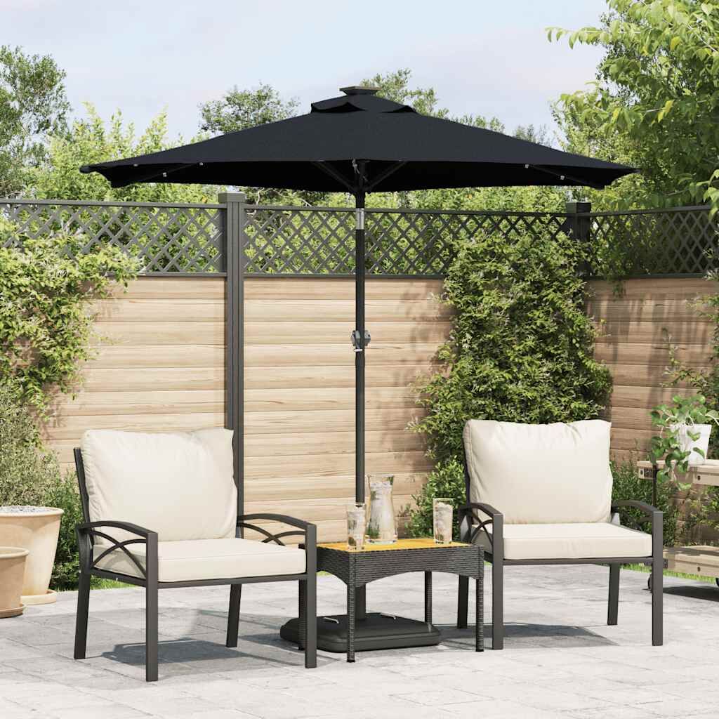 Vidaxl Sombrilla Jardín Con Luces Led Poste Acero Negro 225x225x212 Cm_1