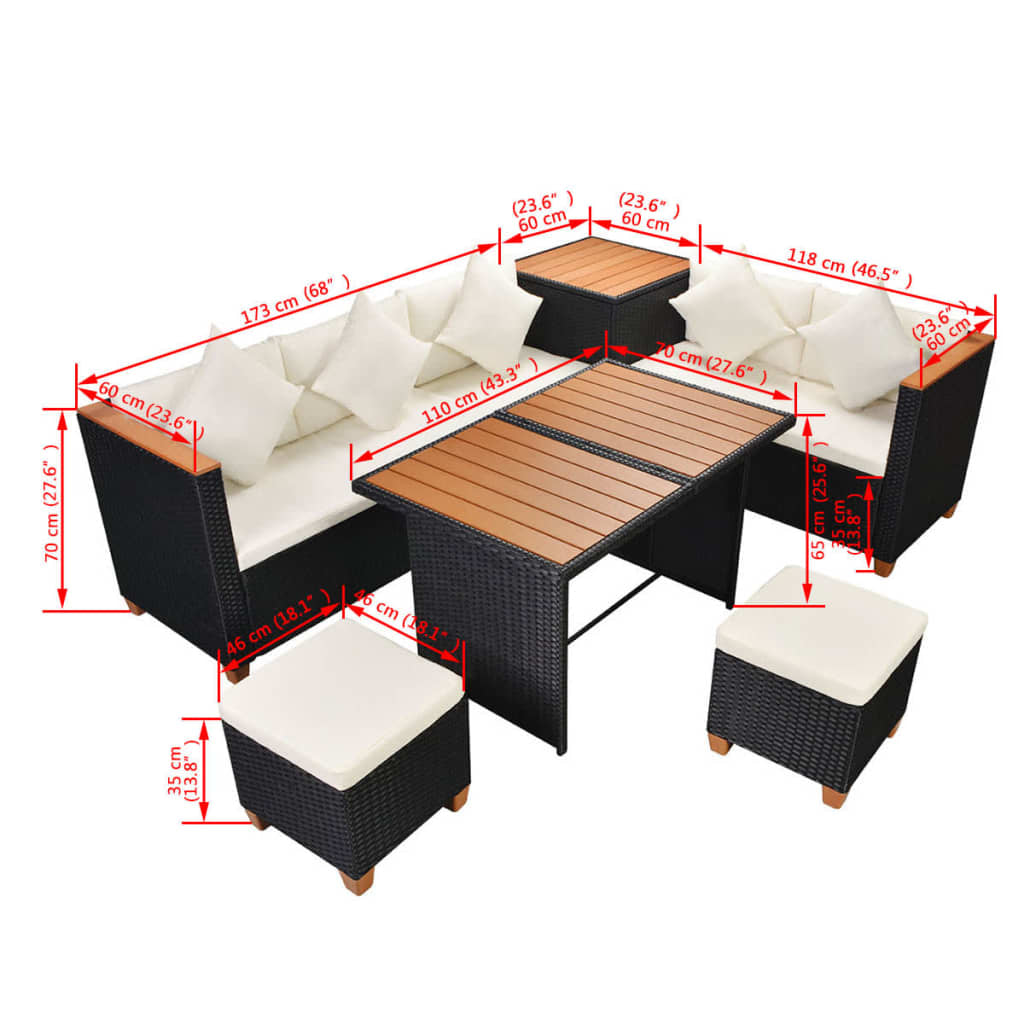 Vidaxl Set Muebles De Jardín 7 Piezas Y Cojines Ratán Sintético Negro_2