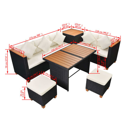Vidaxl Set Muebles De Jardín 7 Piezas Y Cojines Ratán Sintético Negro_2