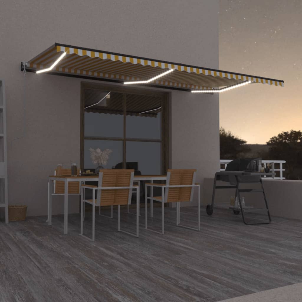 Toldo Automático Led Sensor De Viento Amarillo Blanco 600x350cm_1
