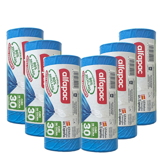 80% Reciclado 6 Rollos De 15 Bolsas De Basura  30l Con Autocierre