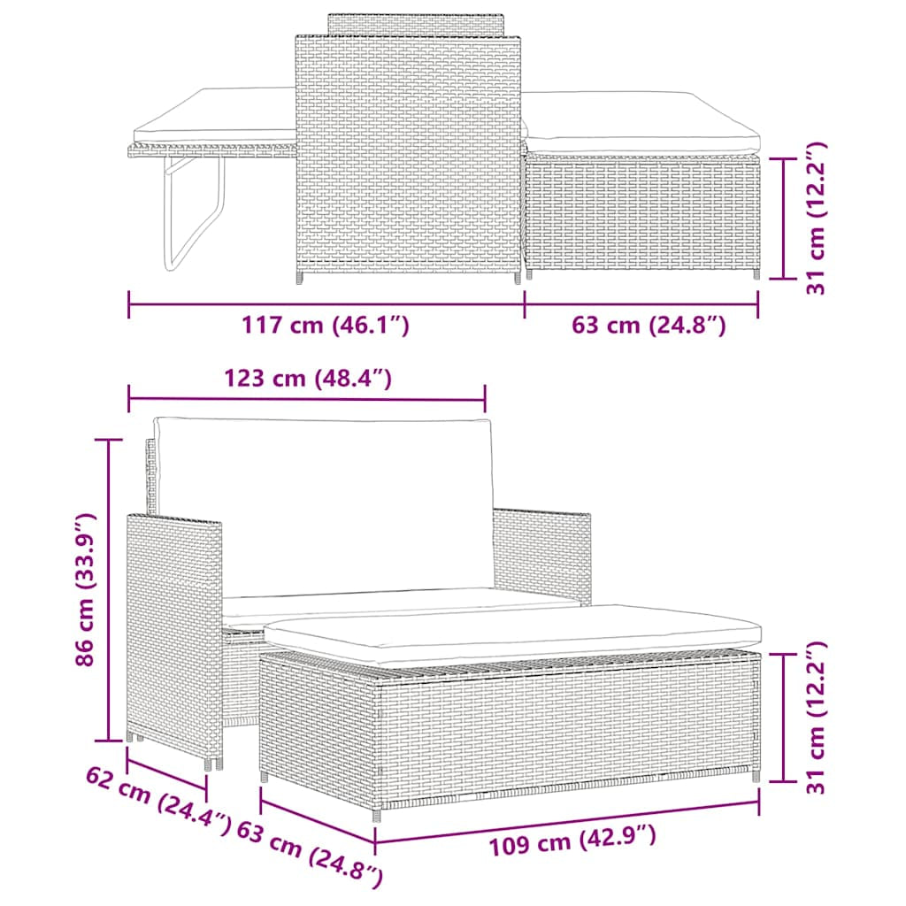 Vidaxl Set Muebles De Jardín 2 Piezas Y Cojines Ratán Sintético Negro_2