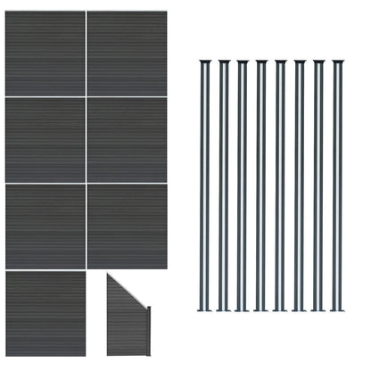 Vallas Para Exteriores De Wpc Y Aluminio - 7x Paneles Cuadrados + 1x Oblicuo + 8x Postes Con Led | Gris_0